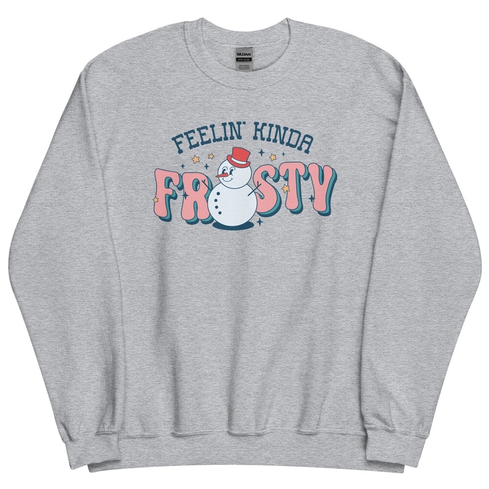 Gildan Gray Crewneck Sweater with Snowman Graphic |Size L